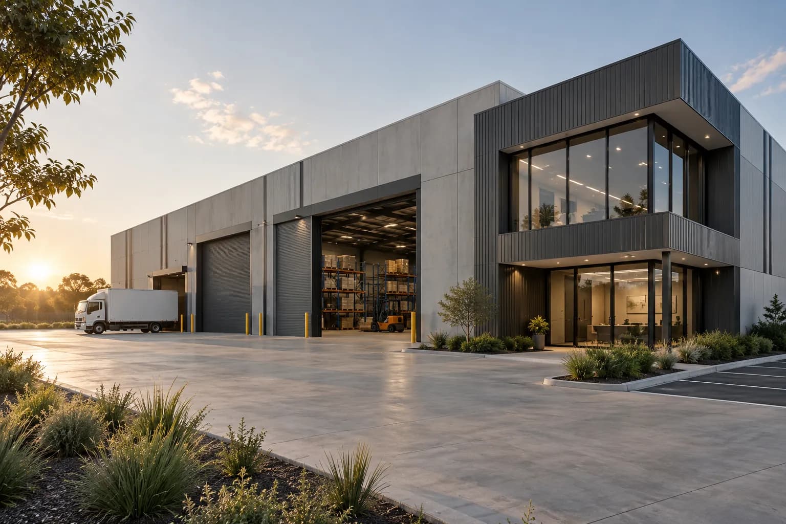Modern commercial warehouse and office property